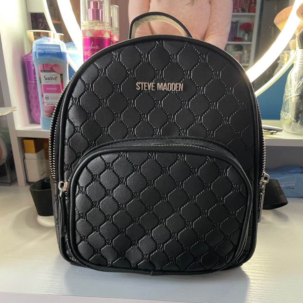 Steve Madden Black Quilted Mini Backpack